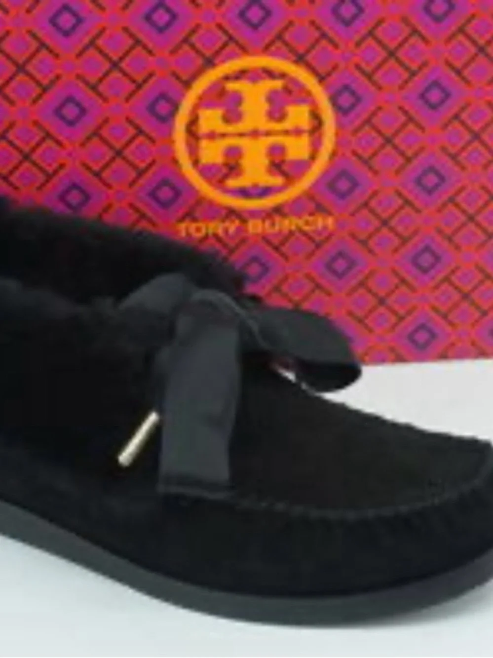 Tory Burch Black Fur-Trim Ankle Booties with Gold Logo